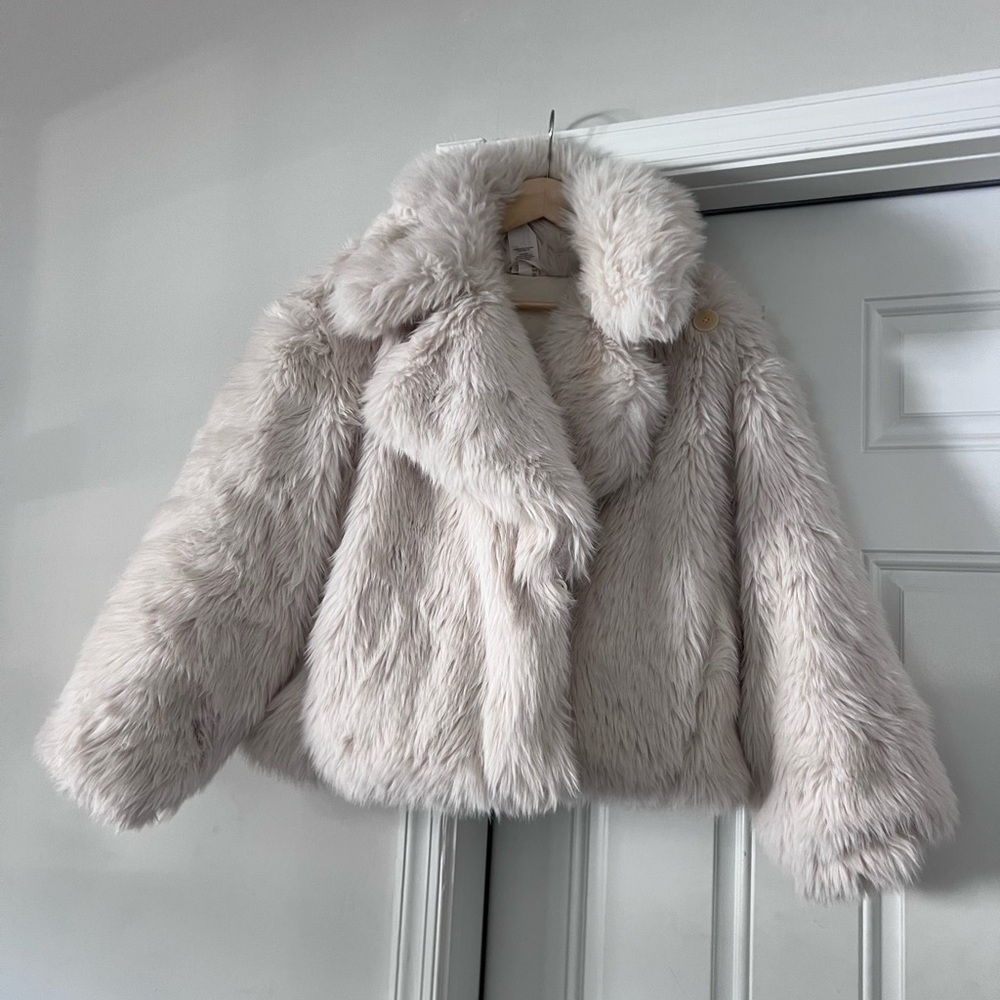 Faux Fur Double Sided Jacket - Cream - Picture 2 of 3